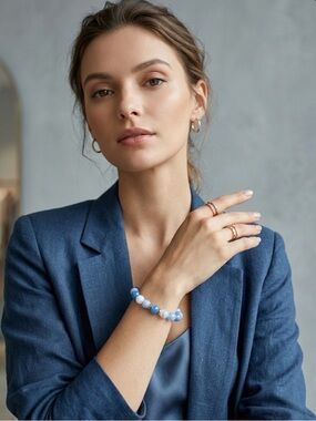 Blue Lace agate Beaded Stretch Bracelet - Women's Jewelry